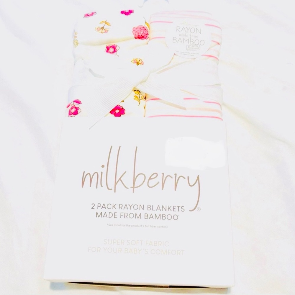 NEW BAMBOO Milkberry Baby Blankets Set 2 Bundle Striped Flowers